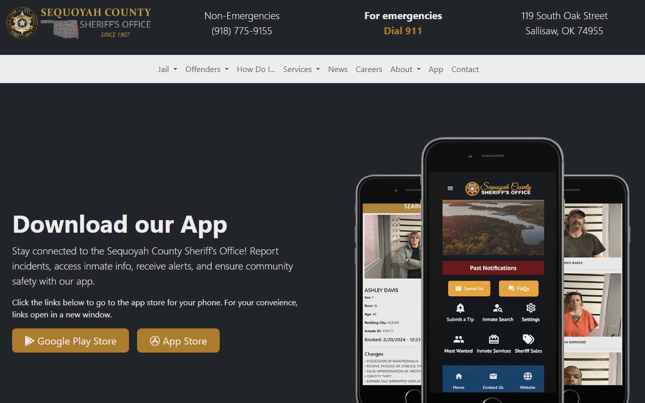 Sequoyah County Sheriff app inmate information and recent arrests channel